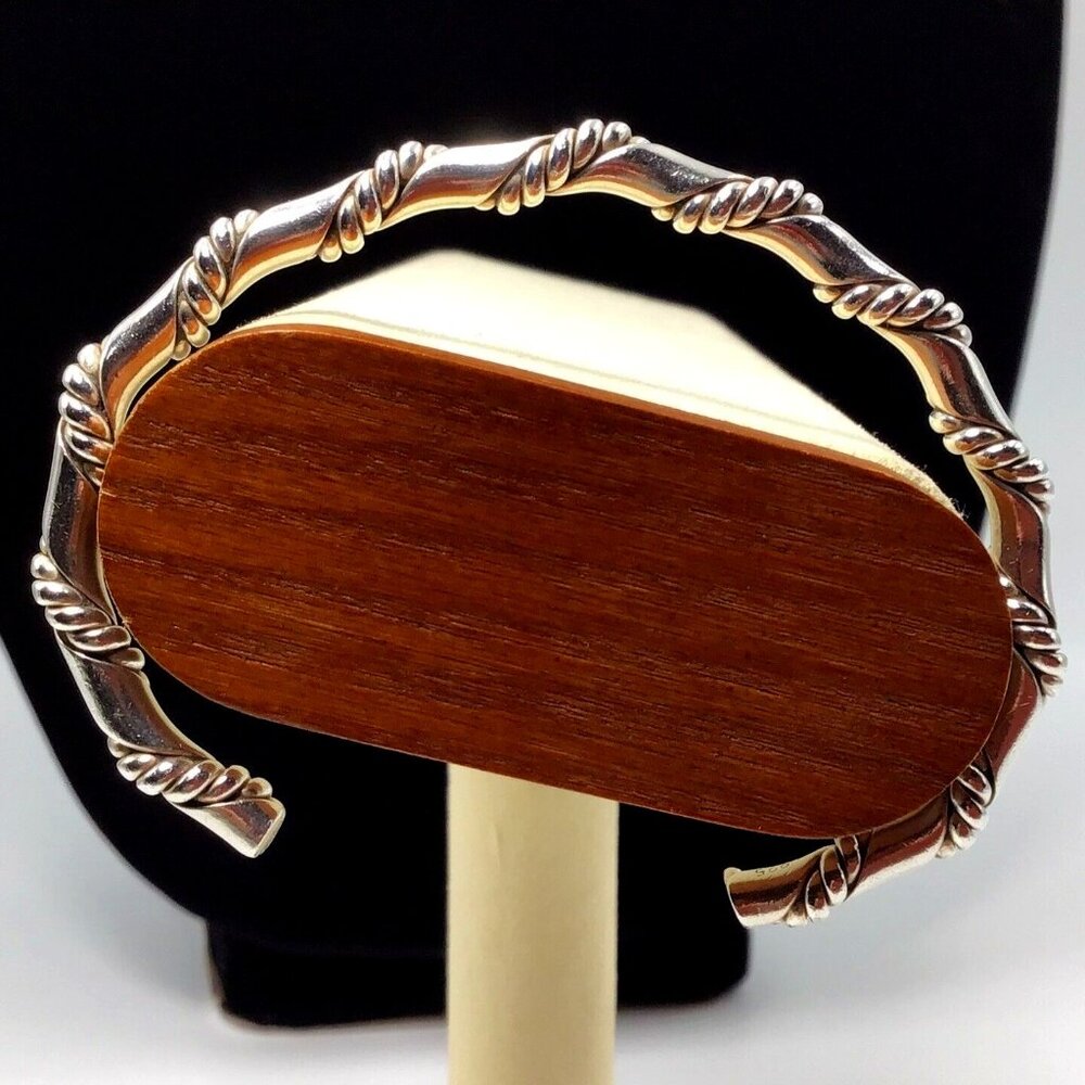 Sterling Silver Cuff Bracelet Solid Braided Desig… - image 1